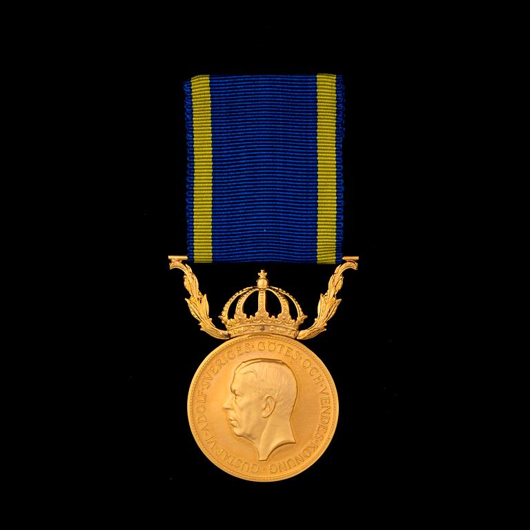 MEDALJ, 23k guld, "För nit och redlighet", Gustav V, 1959. Vikt ca 13g.