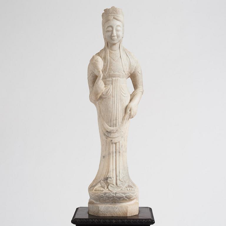 A white stone scultpure of Guanyin, China, presumably early 20th Century.