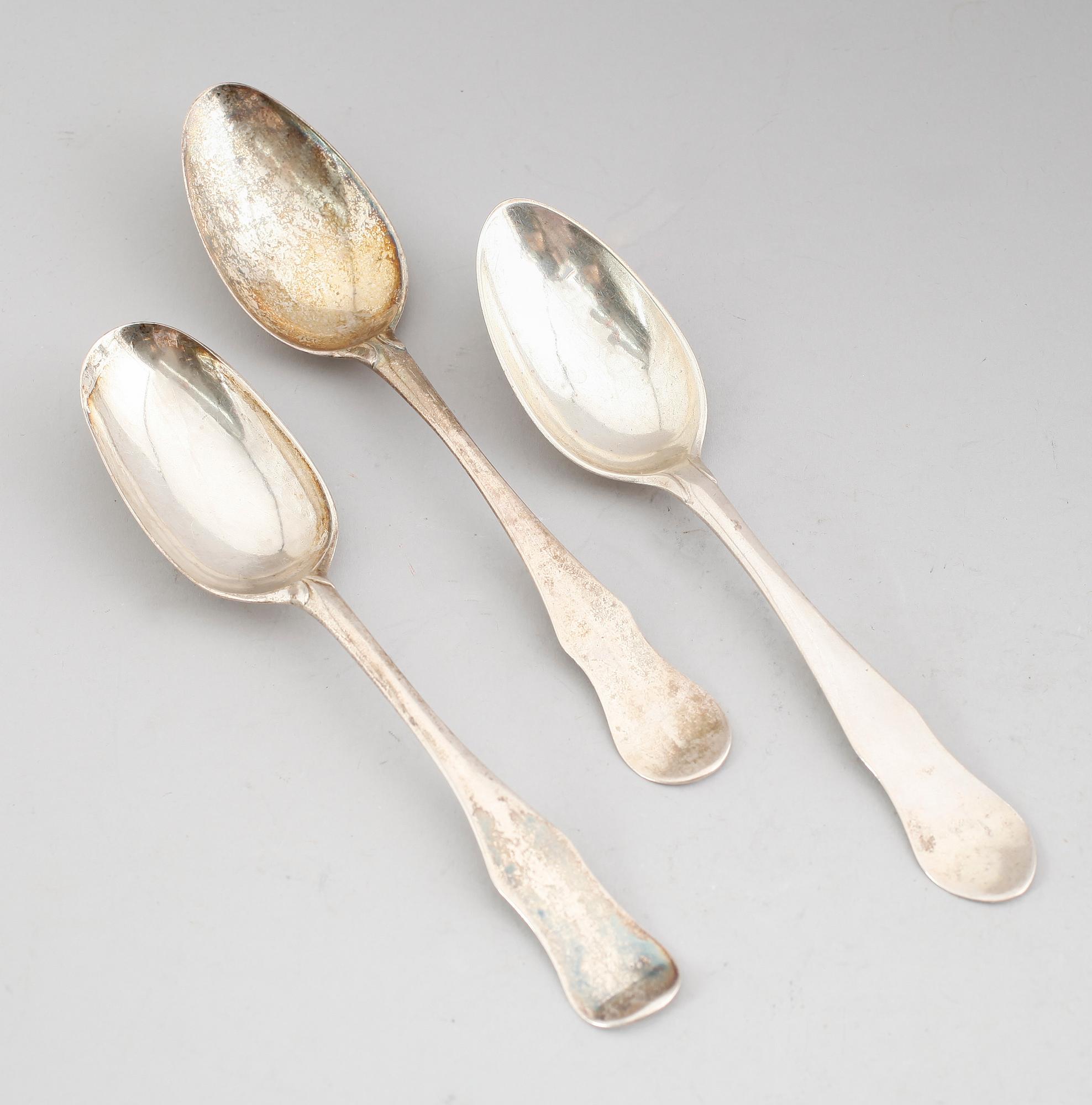 SKEDAR, 3 st, silver, svenska stämplar bla Stockholm 1798. Total vikt 168 g.