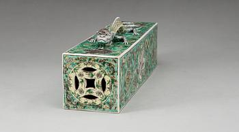 A rare famille verte scroll weight, Qing dynasty.