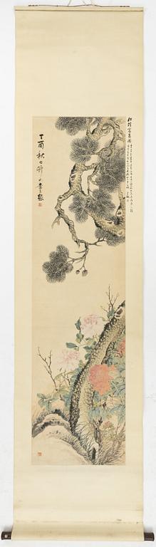 Li Yu, after, Gardenwith blooming peonies and pine.