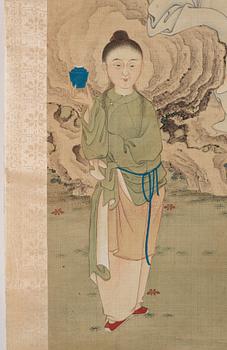 A hanging scroll, ink and color on silk, late Qing dynasty.