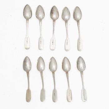 Ten silver teaspoons, Pjotr Tsuksanov, assay mark of Yakov Nikolayevich Lyapunov, St Petersburg, 1898–1903.