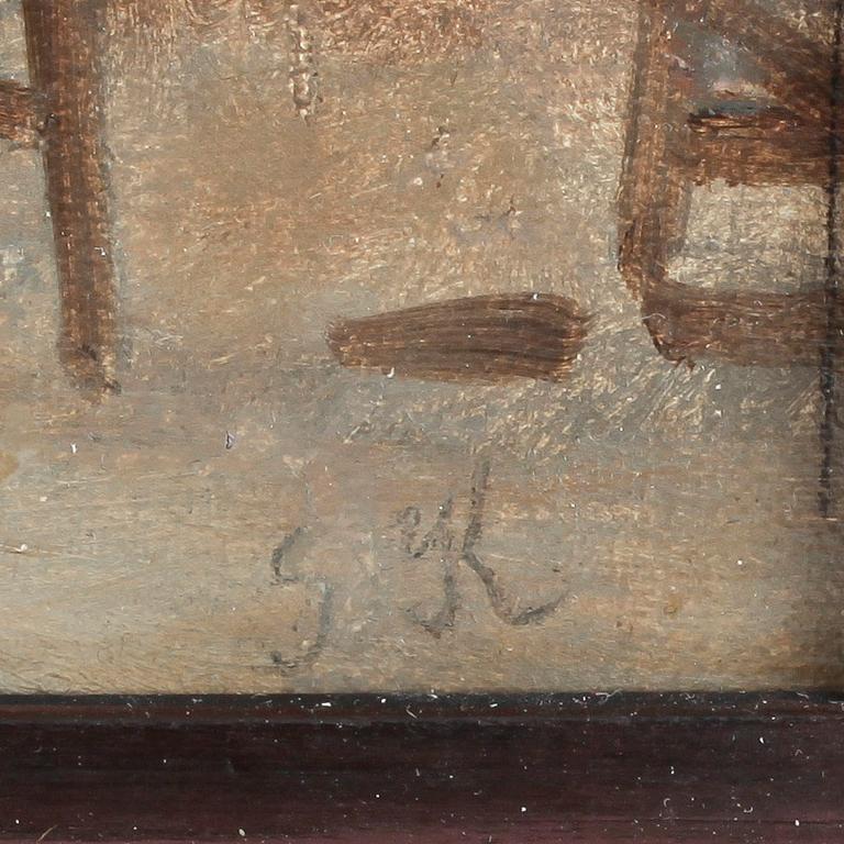 OKÄND KONSTNÄR, olja på duk, 1800-talets mitt. Otydligt signerad GK.