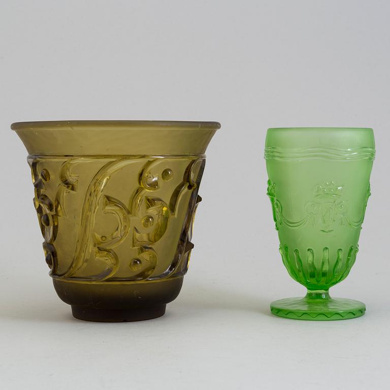 EDVIN OLLERS, vaser, 2 st, glas, Elme Glasbruk, 1920/30-tal.