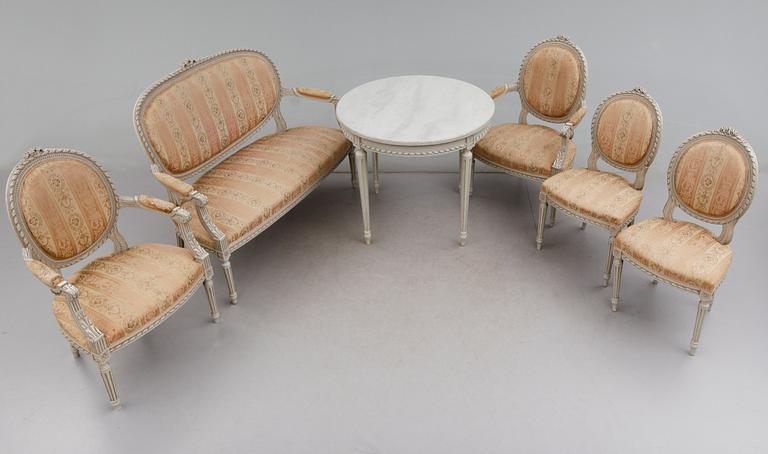 SALONGSGRUPP, 6 delar, gustaviansk stil, 1900-talets början.