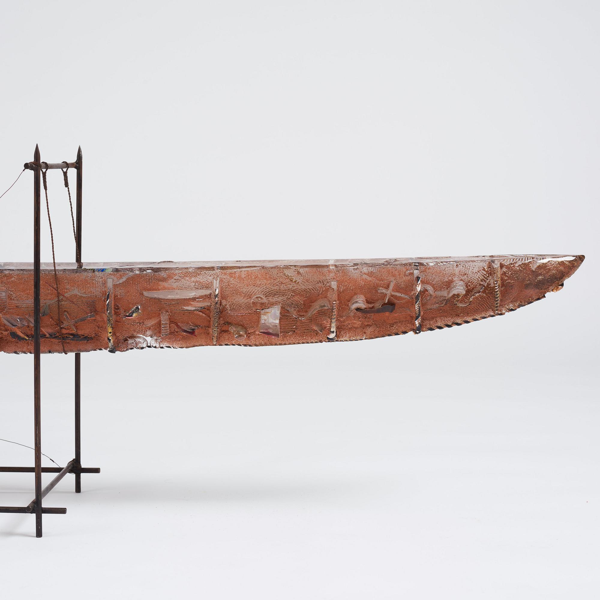 Bertil Vallien, a unique sant casted glass sculpture of a boat, Kosta Boda, Sweden, probably 1980s.
