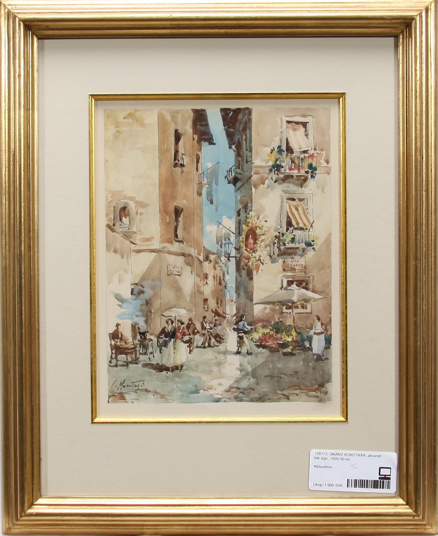 OKÄND KONSTNÄR, akvarell, bär sign, 1920-30-tal.