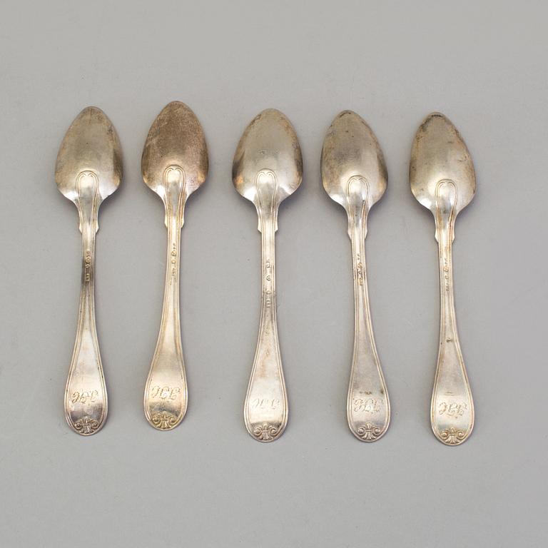 A set of six Swedish 19th century silver dinner-spoons, mark of Johan Carlssons widow, Norrkoping 1836.