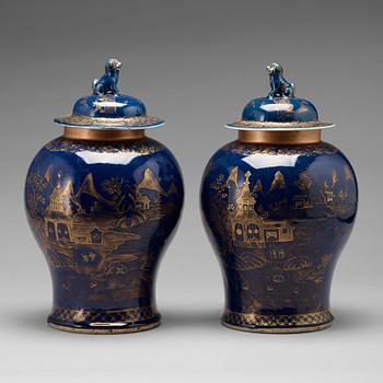 747. A pair of 'powder blue' baluster jar with covers, Qing dynasty, Qianlong (1736-95).