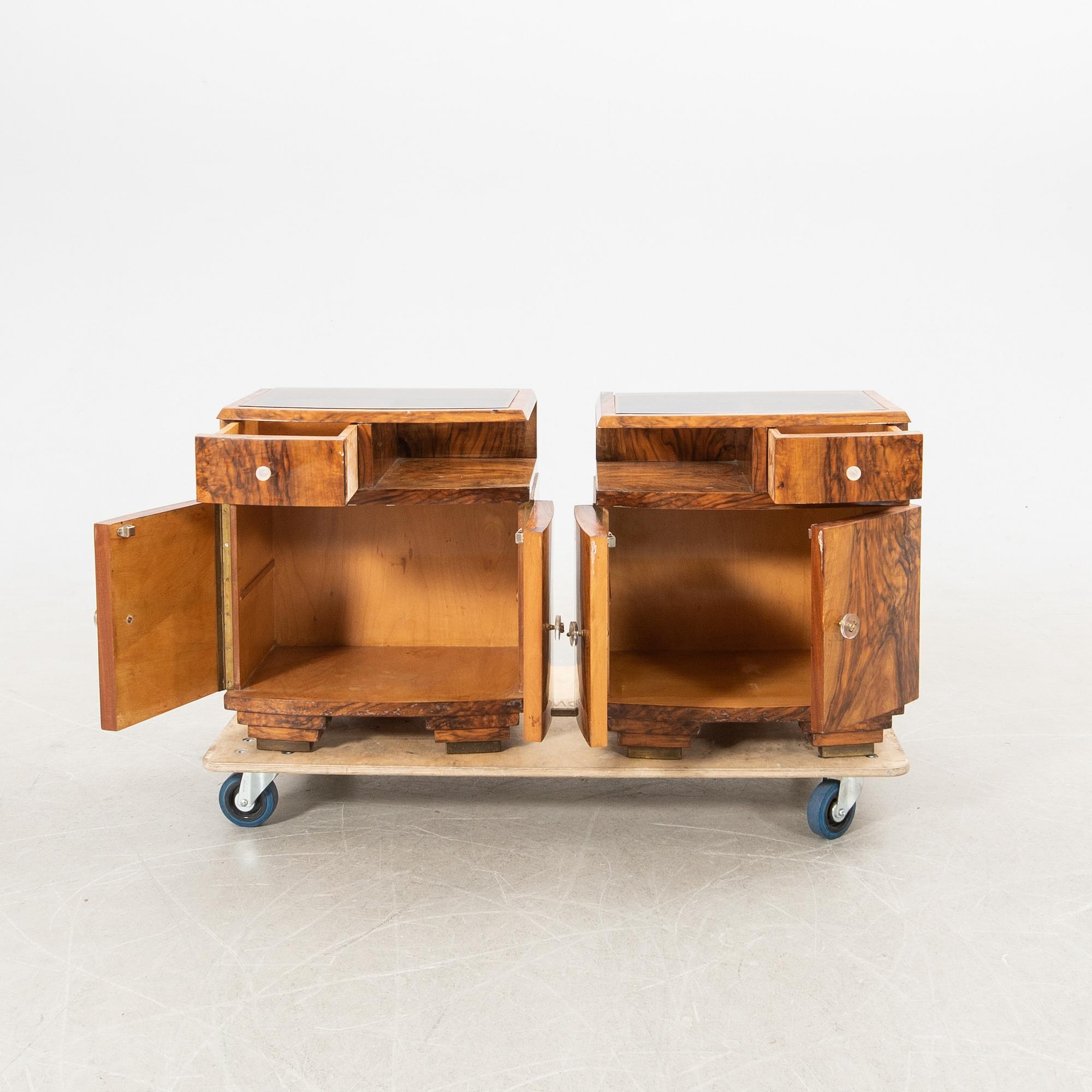 Bedside tables, a pair, Art Deco, first half of the 20th century.
