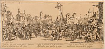 JACQUES CALLOT, Book, collection of 18 etchnings from Les miseres et les mal-hevrs de la gverre. 1633, later edition.
