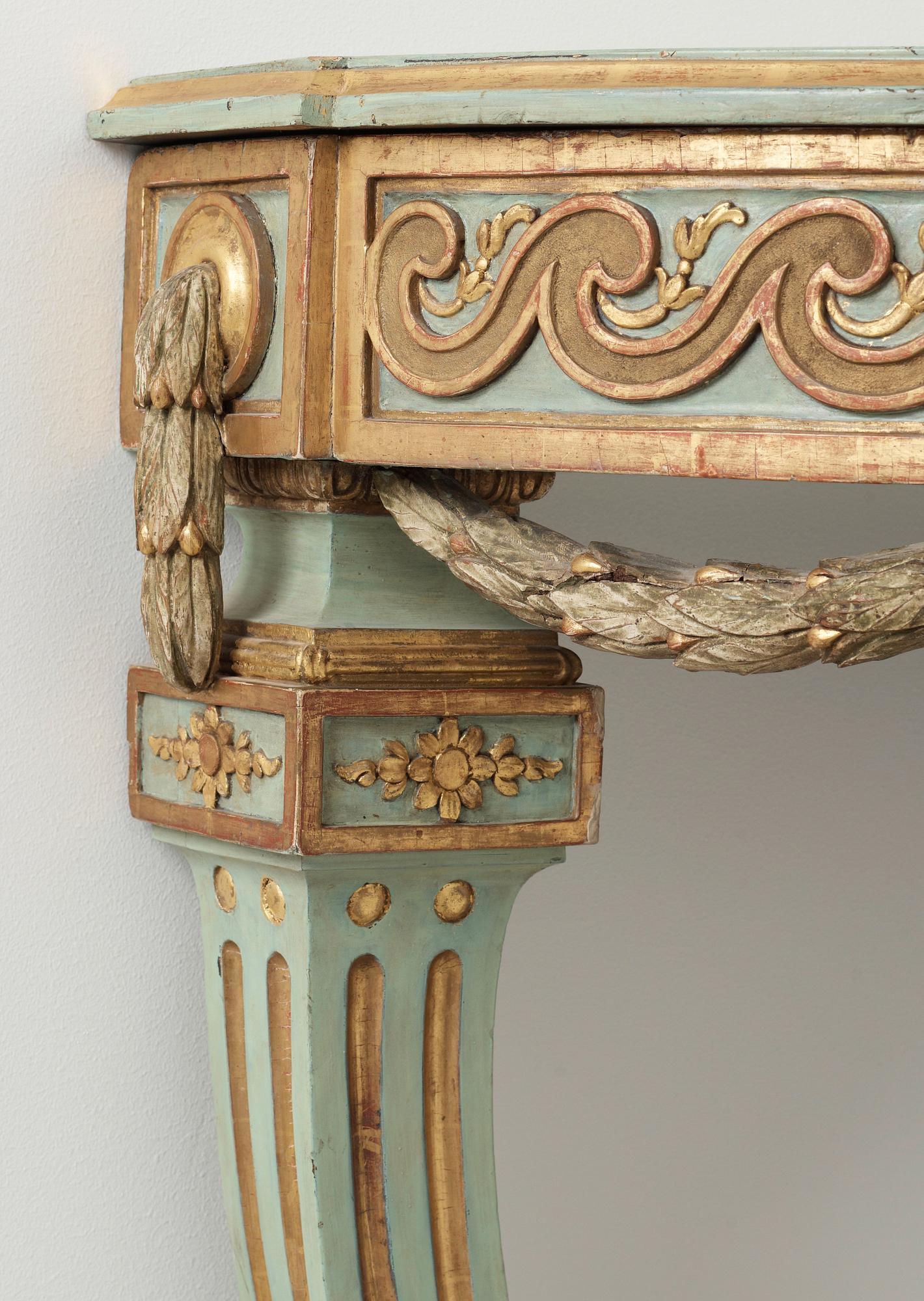 HÖRNKONSOLBORD. Möjligen ritat av Jean-Eric Rehn. Gustavianskt, 1770-tal.