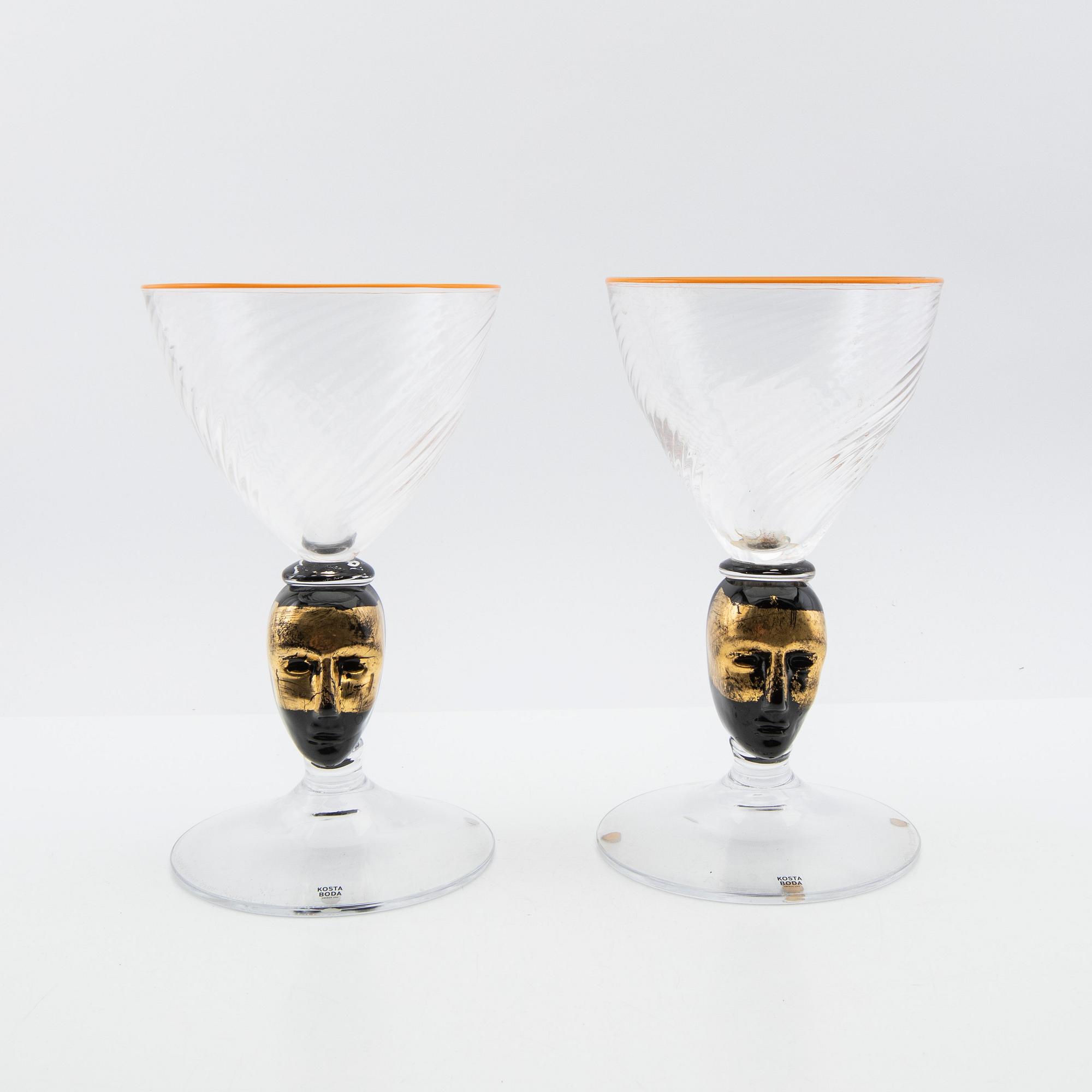 Bertil Vallien, Trophies, 2 pcs, "Head first", limited edition, Kosta Boda.
