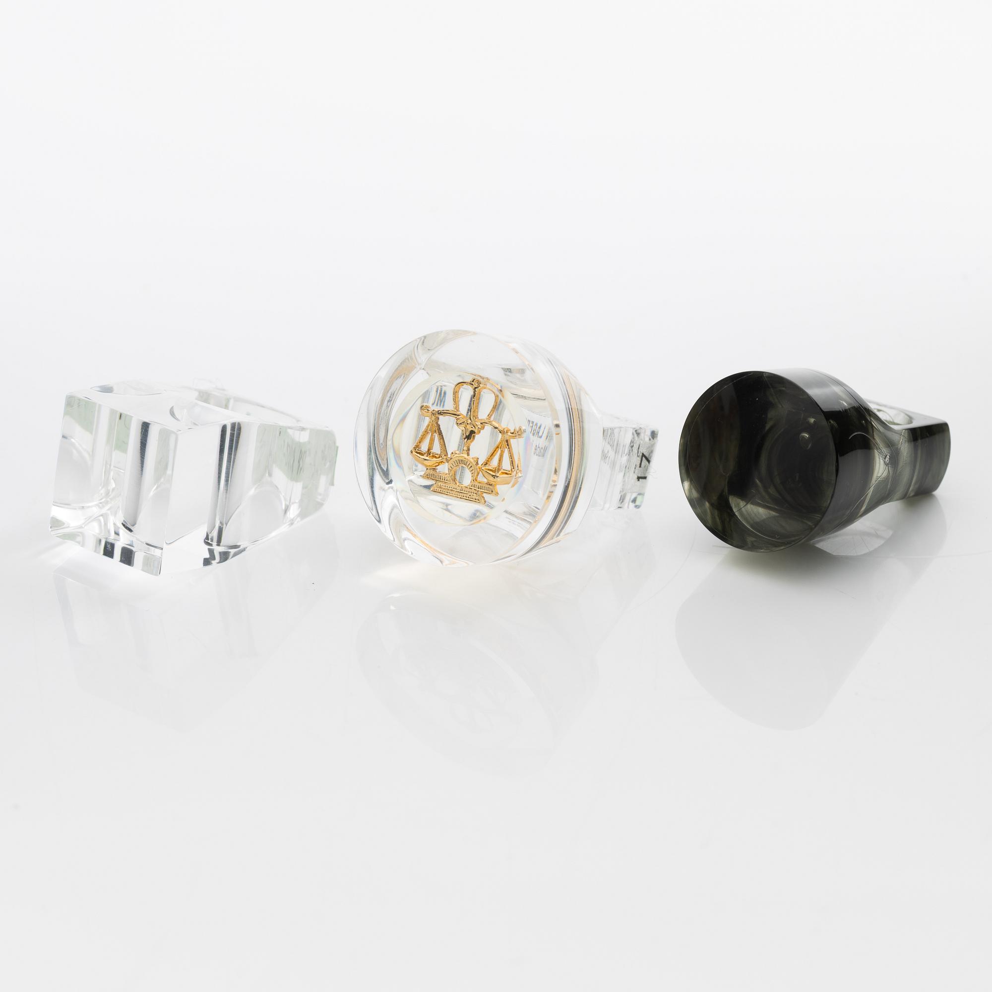 Siv Lagerström, three acrylic rings, 1970s.