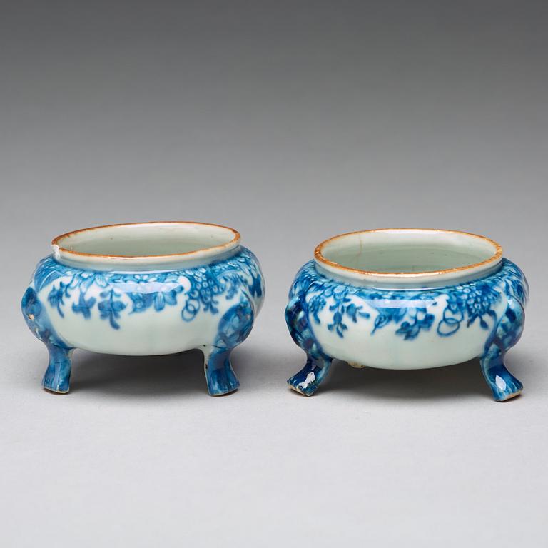 A pair of blue and white salts, Qing dynasty, Qianlong (1736-95).