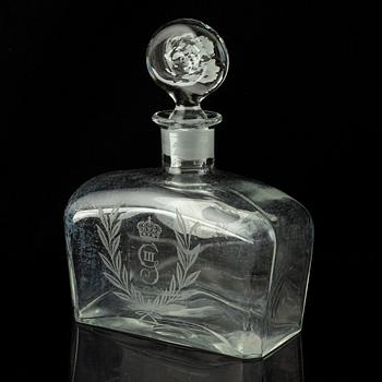 A set of 11 wine glasses and a bottle with stopper, 1900-tal.