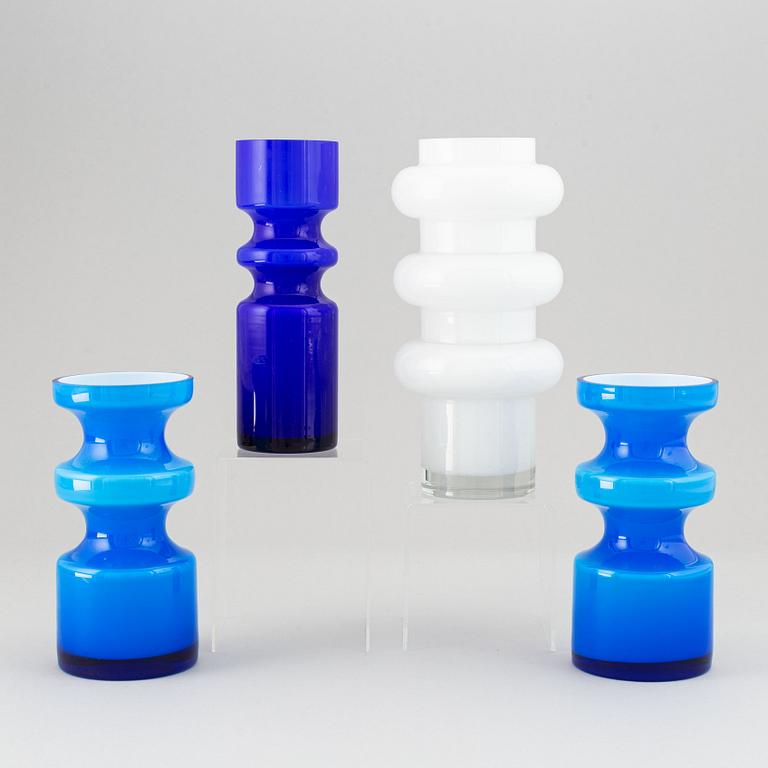 PO Ström, 4 glass vases, Alsterfors Glassworks ca 1970.