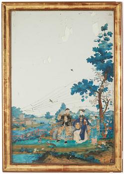 1147. A Chinese Export mirror painting, Qing dynasty, 18th Century.