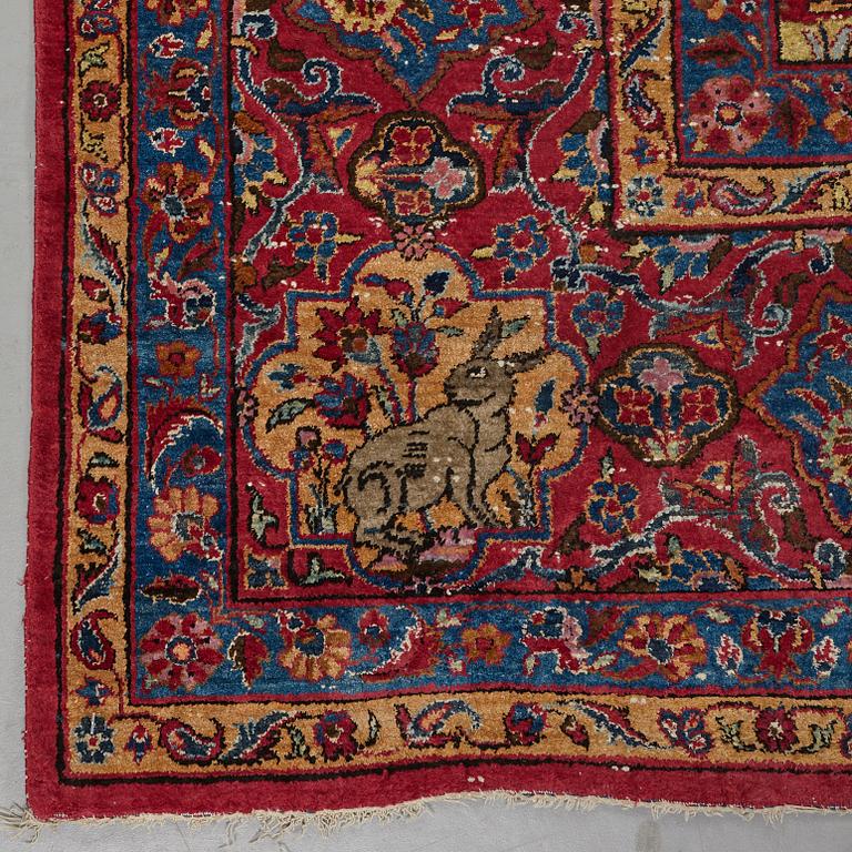 Matta, semiantik silke Keshan figural, ca 309-310 x 204,5-207 cm.