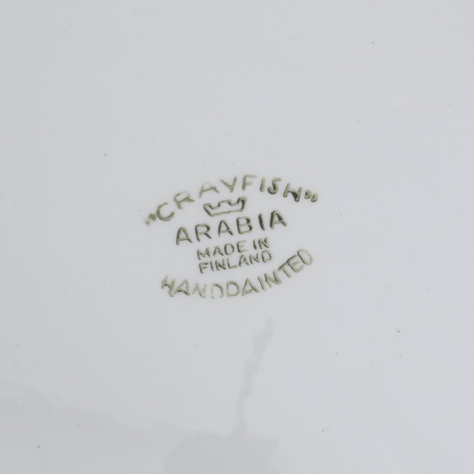 Tallrikar, 12 st, porslin, "Crayfish", Arabia, 1900-talets andra hälft.