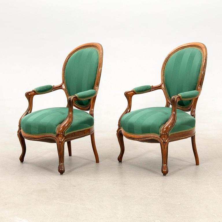 Armchairs, a pair in Louis XV style, 19th century.