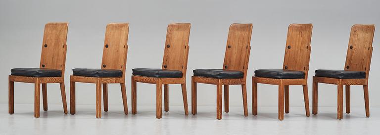 Axel Einar Hjorth, a set of six high back "Lovö" stained pine chairs, Nordiska Kompaniet, Sweden 1930's.