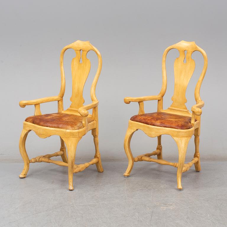 A pair of Swedish late Baroque 18th century armchair.