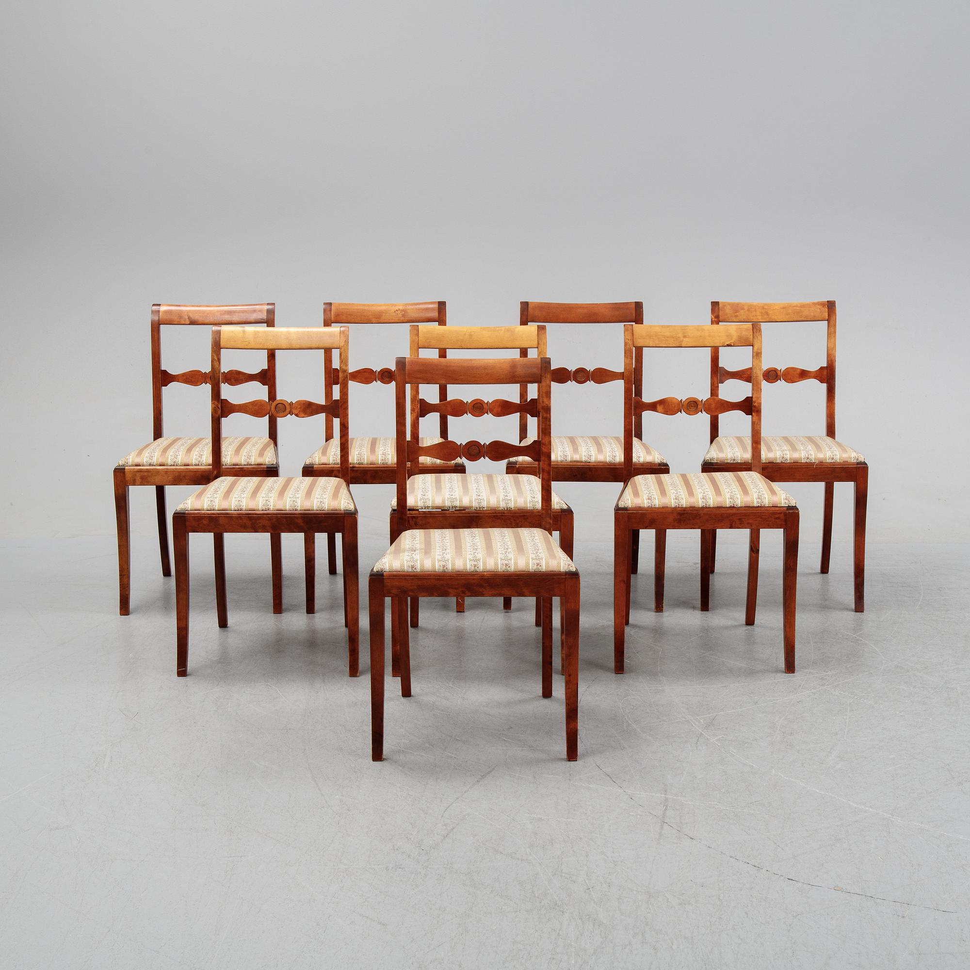 A set of eight stained birch chairs, mid 19th Century.