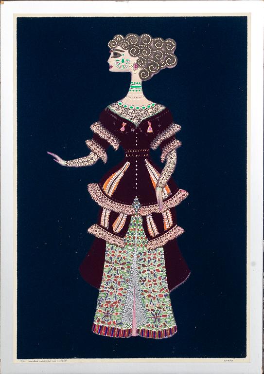 MAX WALTER SVANBERG, 3 st akvarellerade, metallpräglade reproduktioner med textilstoff, signerade och numrerade.