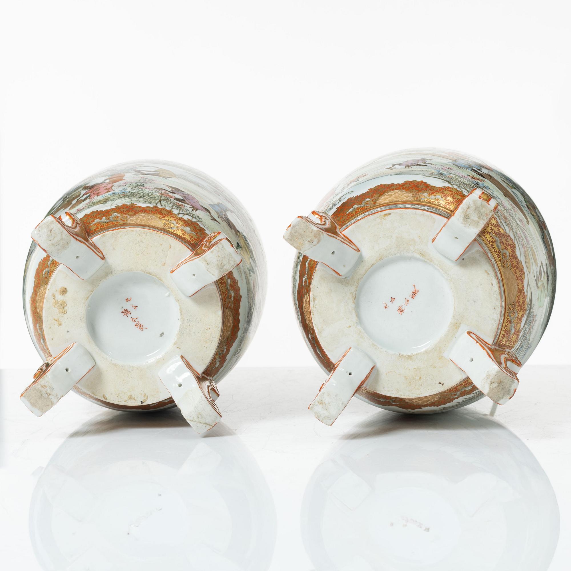 Bordslampor, ett par, porslin, Kutani, Watatani, Japan, 1900-tal.