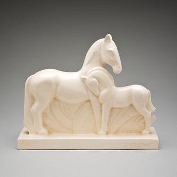 FIGURIN, art deco "Hästgrupp" märkt Duquenne. Omkring 1930.