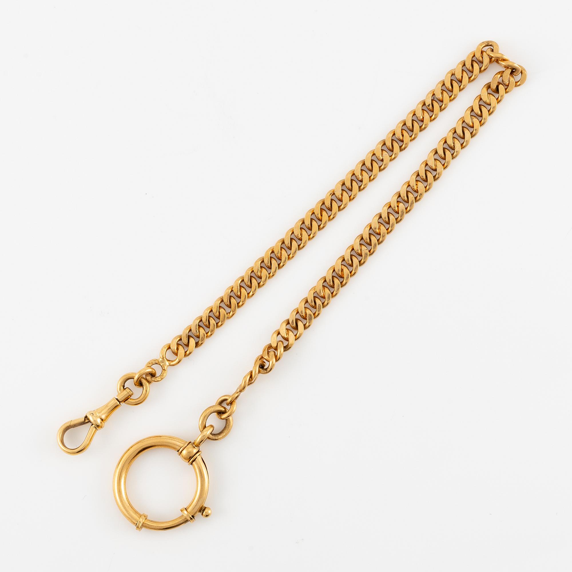 Pocket watch with chain, 18K gold.