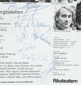 RUDOLF NUREYEV (1938-1993), autograf på informationsblad, Cullbergbaletten på Cirkus, Riksteatern 1981.