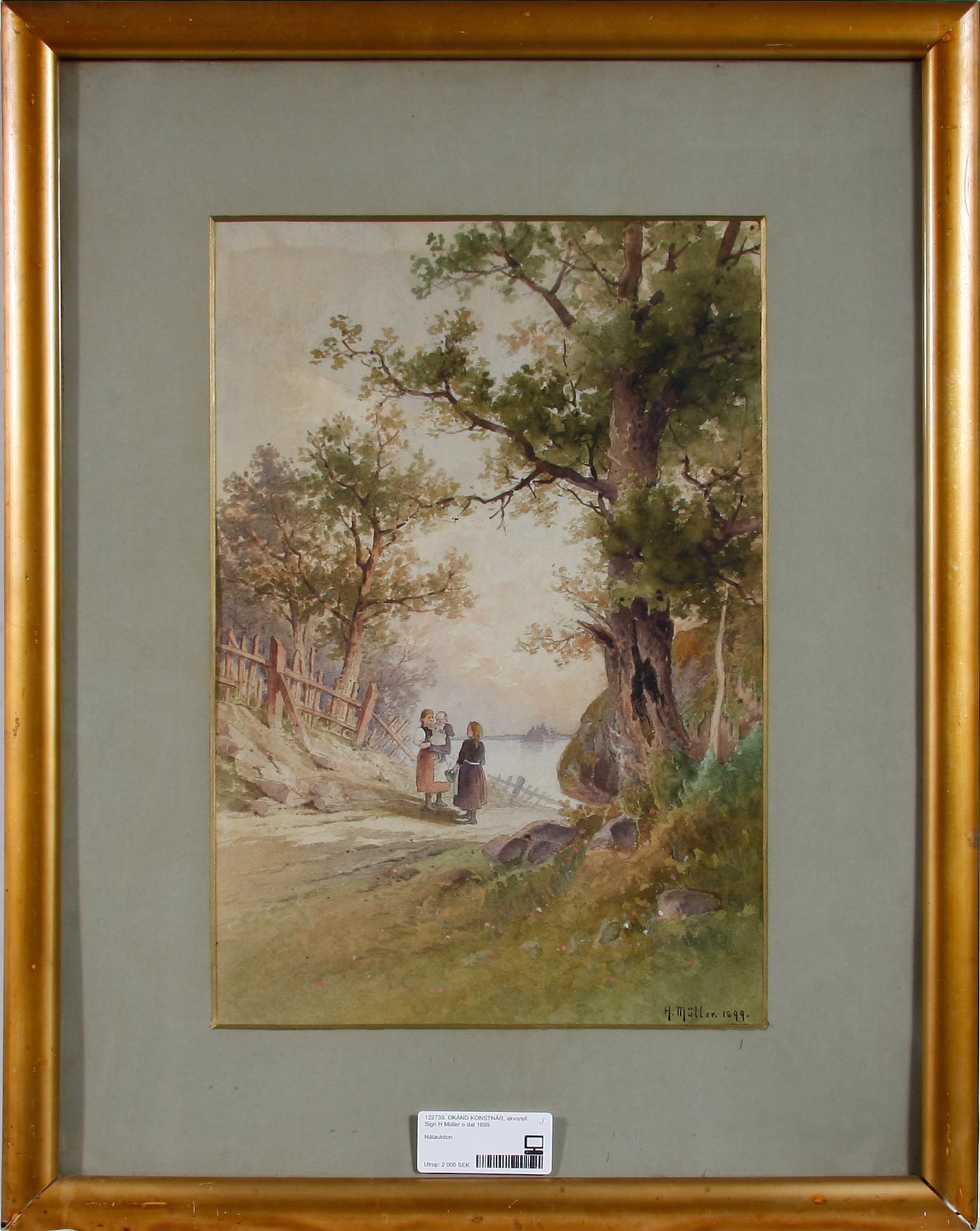 OKÄND KONSTNÄR, akvarell. Sign H Müller o dat 1899.
