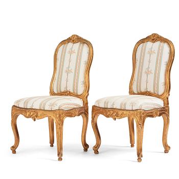 A pair of Swedish Rococo chairs attributed to C M Sandberg master 1759-89.