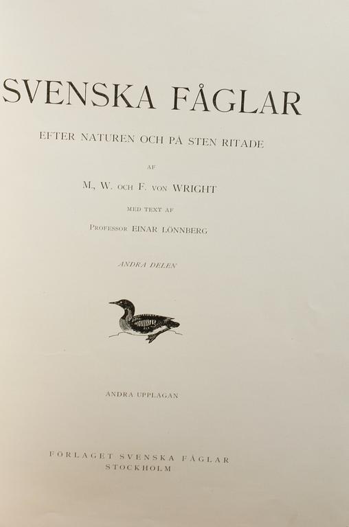 BÖCKER, tre volymer, "Svenska Fåglar", M,W & F von Wright, Stockholm, 1924-1929.