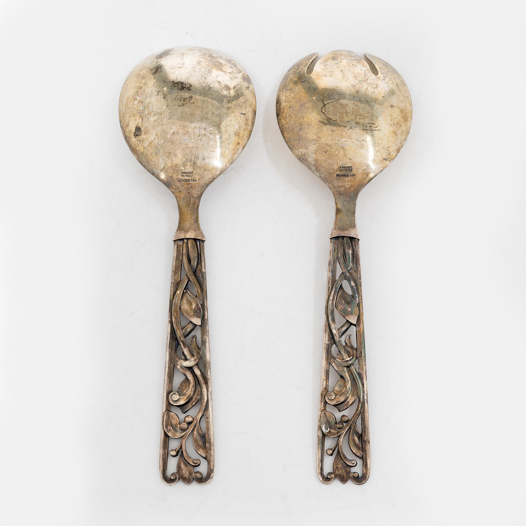 A pair of silver salad cutlery, mark of W&S Sörensen, Horsens, Denmark, 20th century.