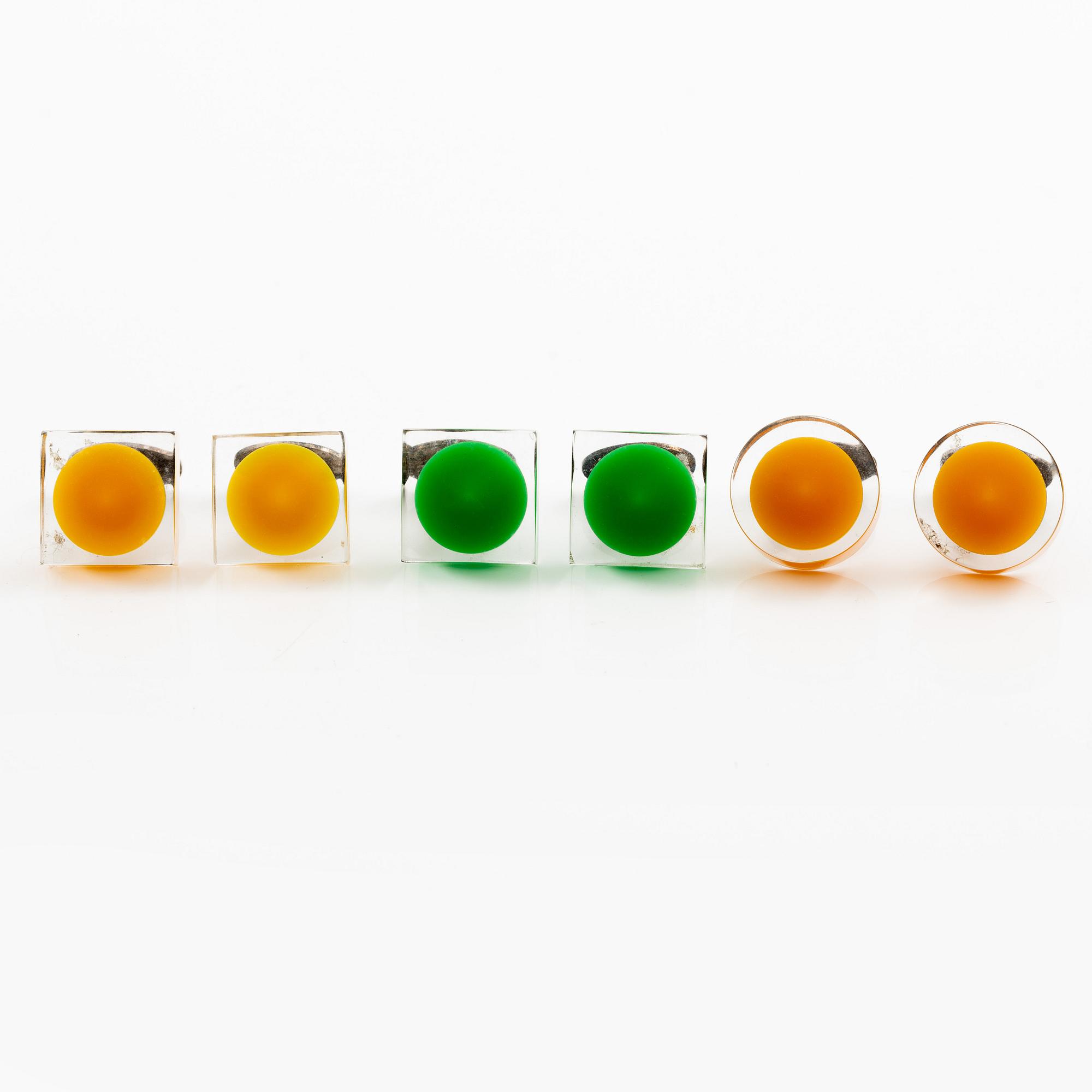 Siv Lagerström, three pairs of cufflinks, acrylic plastic, 1970s.