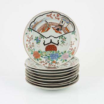 Tallrikar, 9 st, porslin, Japan, tidigt 1900-tal.