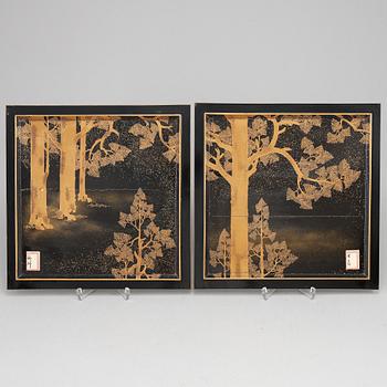 PANELER, två stycken, lack. Japan, 1800-tal.