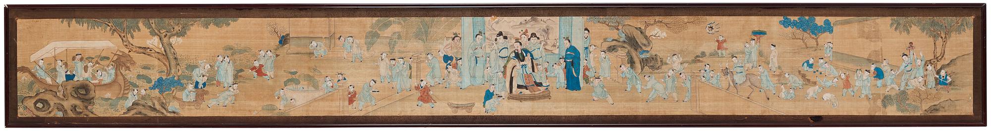 A Chinese painting, ink and colour on silk, Qing dynasty, 19th century.