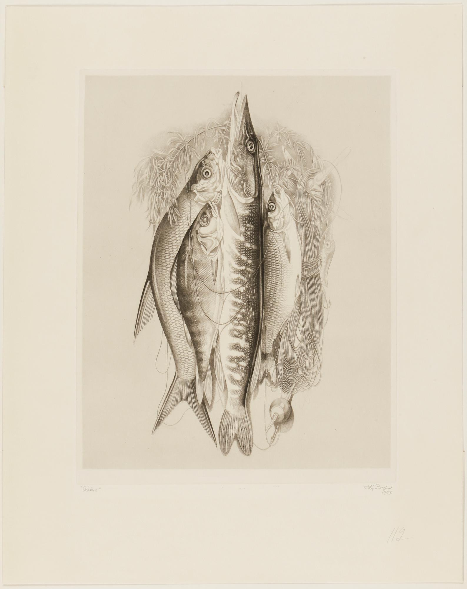 STIG BORGLIND, 4 st, torrnålsetsningar, 1900-tal.