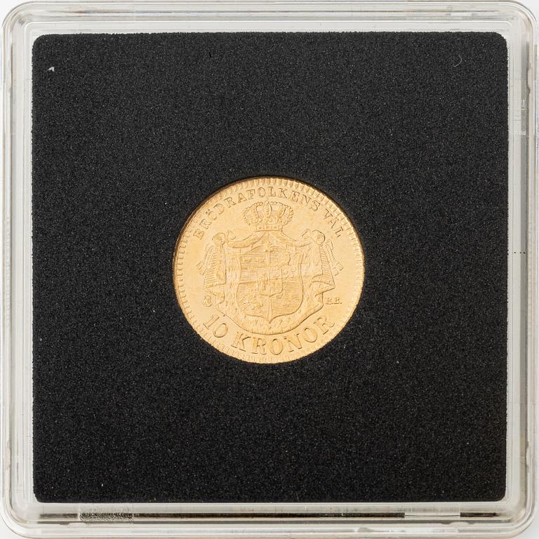 Guldmynt, Oscar II, 10 kronor, typ II, Sverige 1894.