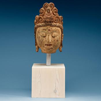 1612. A wooden scultpure of the head of Guanyin, Ming style.