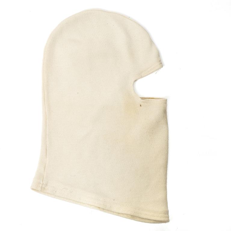 Balaclava/fire hood and access pass for the IROC races at Daytona in February 1975.