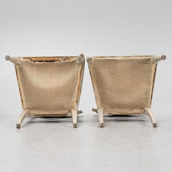 A set of four late Gustavian chairs, around the year 1800.