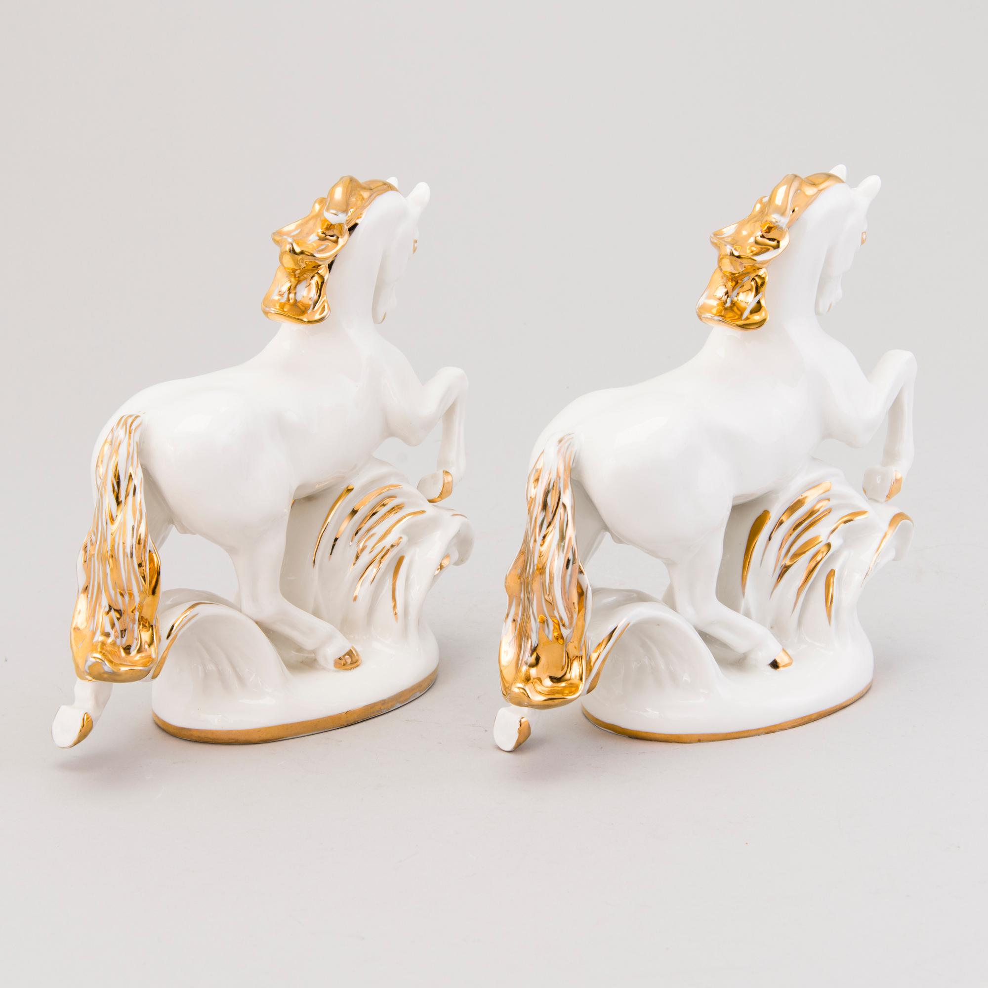 Two Russian porcelain horse figurines, Lomonosov, Soviet 1960s-1970s.