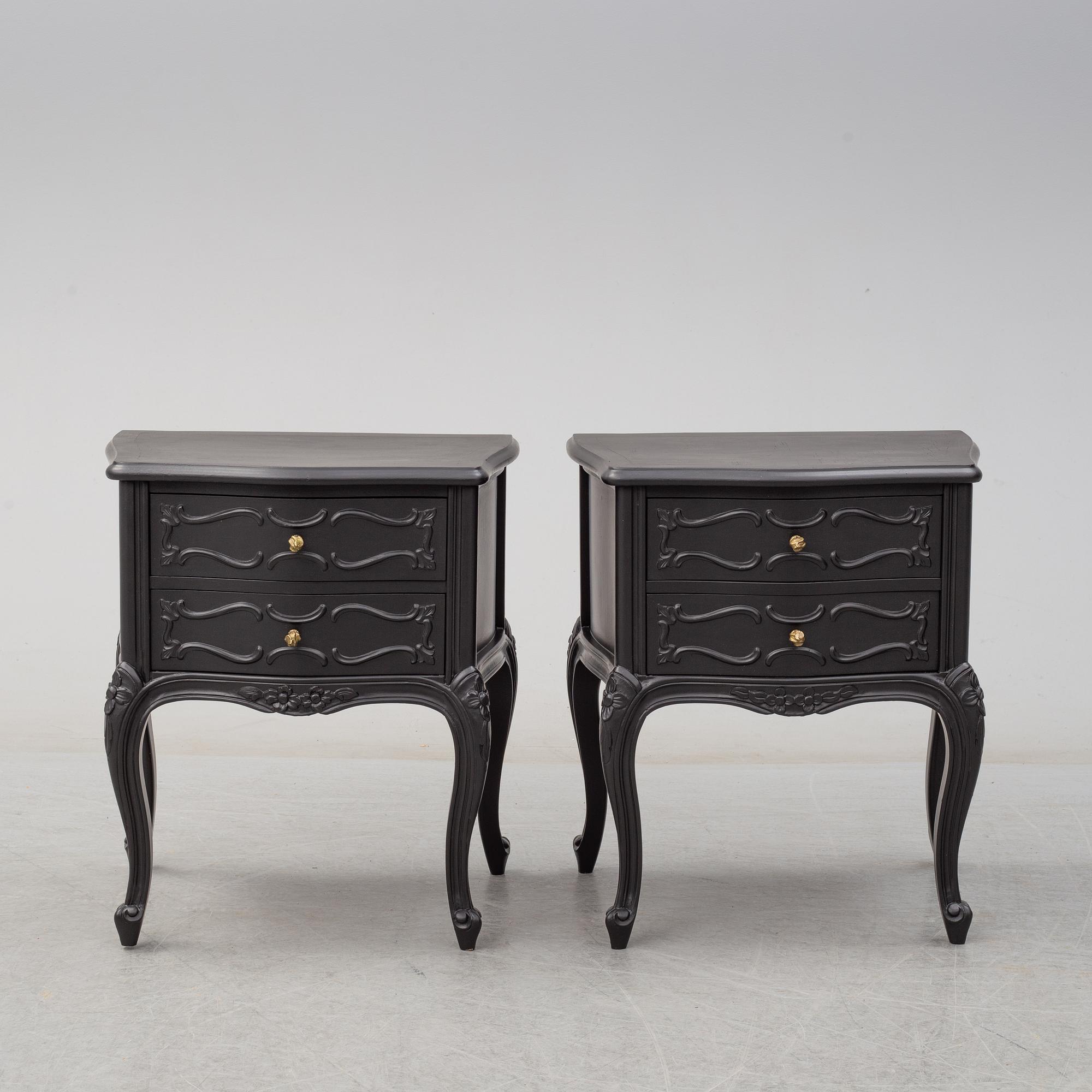 BEDSIDE TABLES, a pair, rococo-style, second half of the 20th century.