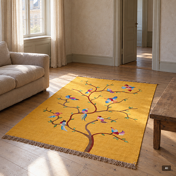 Matta, handbroderad Kelim, ca 182 x 122 cm.